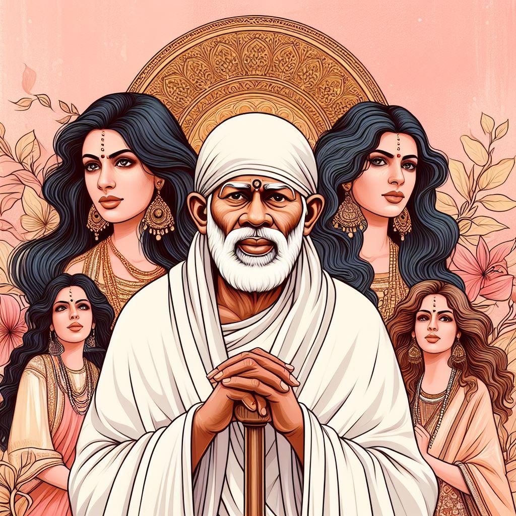 Shirdi Sai Baba in the foreground seeking mercy for women in the world, this International Women's Day